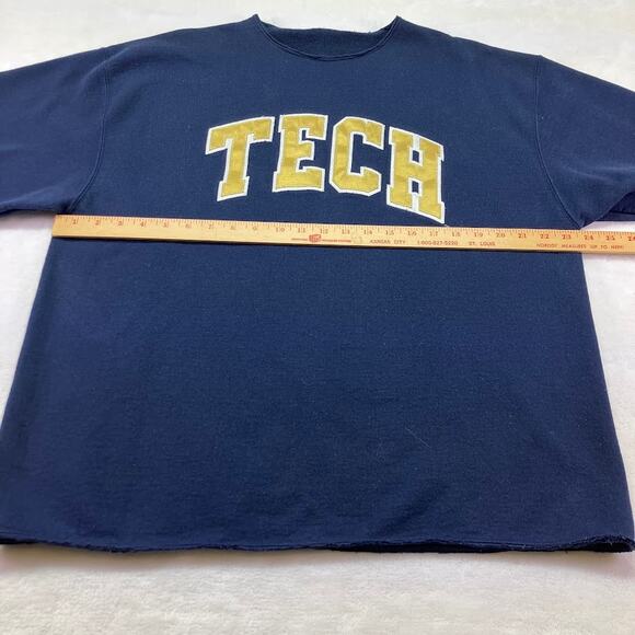 Cropped Raw Hem Vintage Georgia Tech Sweatshirt 90s Collegiate Yellow Jackets XL - Picture 5 of 8